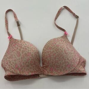 Victoria’s Secret Push Up Pink Cheetah Print Rhinestone Bra Women’s